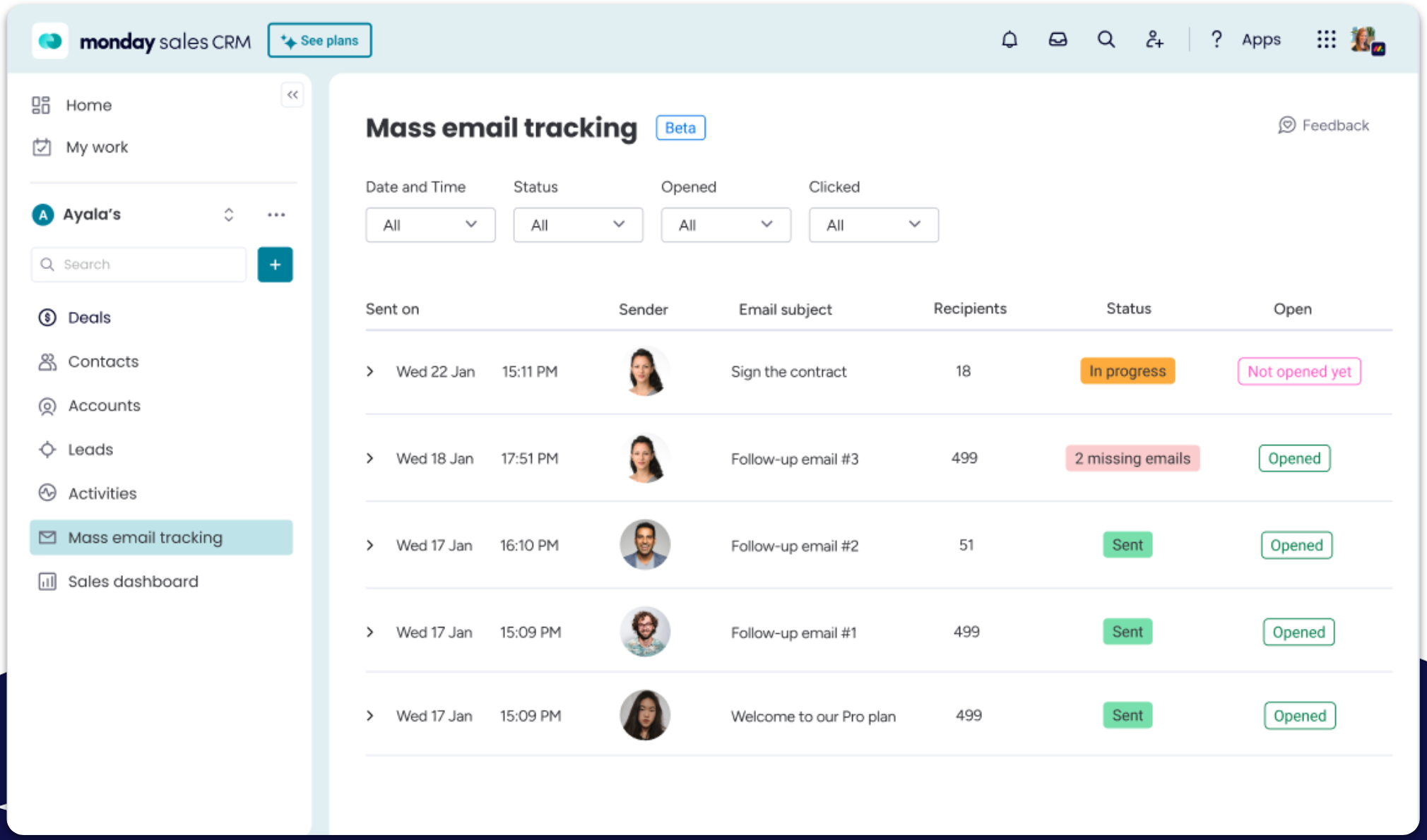 monday.com emails&activities mass email