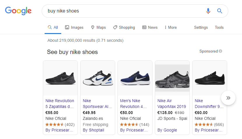 Google Shopping-mainokset hakukoneessa