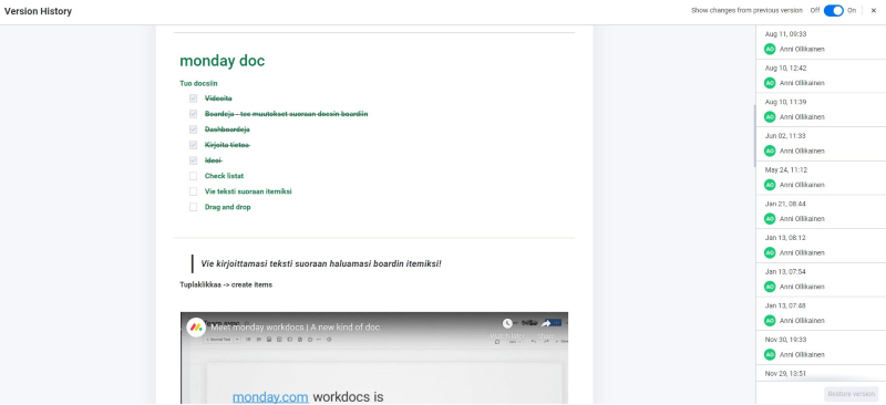 monday workdocs versiointi 2