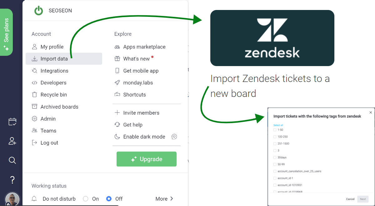 monday.com Zendesk import